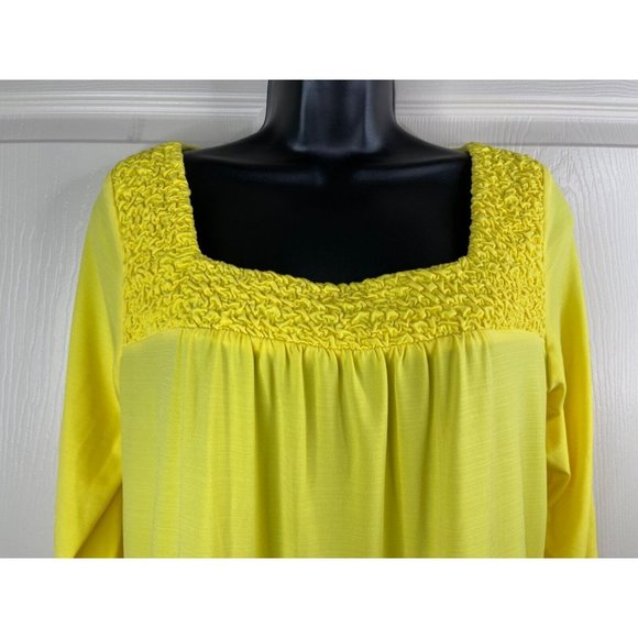 AGB Blouse Womens Size Small S 3/4 Sleeve Solid Yellow Stretch Top Square Neck - Picture 2 of 8